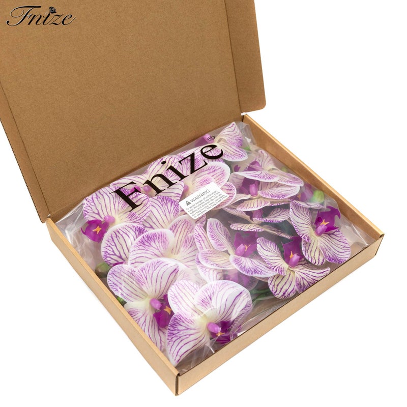 Fnize Faux Orchid Stems Artificial Flowers Phalaenopsis 38 Inch 2pcs Real Touch Latex 9 Large Petals Purple Pattern - Image 5